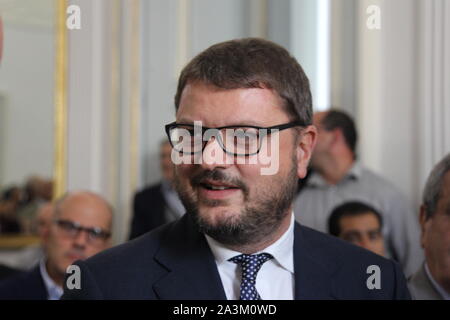 Neapel, Italien. 07 Okt, 2019. Gennaro Migliore, PD Politiker bei einer Initiative der "ITALIA VIVA' politische Bewegung in Neapel. (Foto von Salvatore Esposito/Pacific Press) Quelle: Pacific Press Agency/Alamy leben Nachrichten Stockfoto