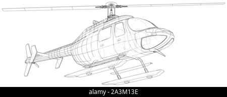 Hubschrauber im Umriss Stil. Erstellt Drahtmodell Abbildung der 3d. Stock Vektor