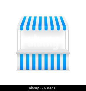 Vorlage shopping stand mit rot-weiß gestreiften Markise, Mock up. Vector Illustration. Stock Vektor