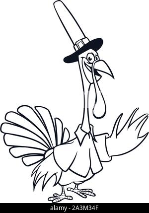 Thanksgiving lustig Cartoon skizzieren. Vektor cartoon Türkei Malbuch. Schwarze und weiße Kontur Stock Vektor
