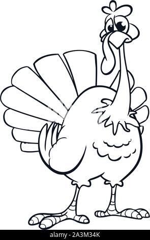 Thanksgiving lustig Cartoon skizzieren. Vektor cartoon Türkei Malbuch. Schwarze und weiße Kontur Stock Vektor