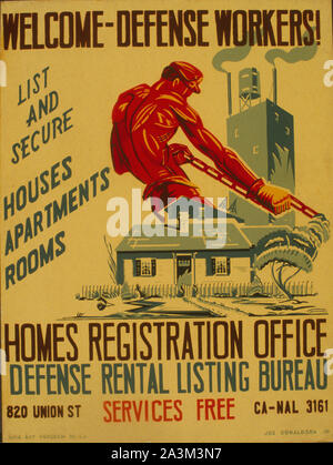Zweiten Weltkrieges patriotische Poster USA Rekrutierung Zivilschutz Gehäuse-Work Progress Administration - Federal Art Project Stockfoto