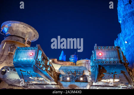 Orlando, Florida. September 27, 2019. Teilansicht des Millennium Falcon in Star Wars Galaxys Flanke an Hollywood Studios Stockfoto