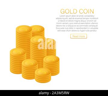 Stapel von Goldmünzen. Das Konzept des Gewinns. Web-Banner. Vektorillustration. Stock Vektor