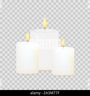 Brennende Kerzen. Aromatische Dekorative Runde zylindrischen Kerze klemmt. Vector lieferbar illustrtaion. Stock Vektor