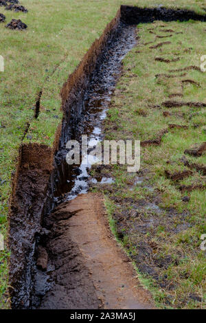 Frisch Torf Stapeln trocknen zu einem traditionellen Kraftstoff in Schottland verwendet werden abgeschnitten Stockfoto