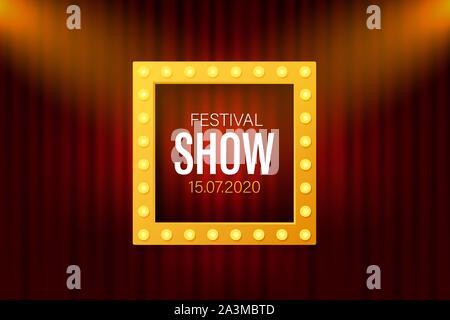 Festival zeigen Poster mit Spotlight. Konzert, Party, Theater, Kino. Vector lieferbar Abbildung. Stock Vektor