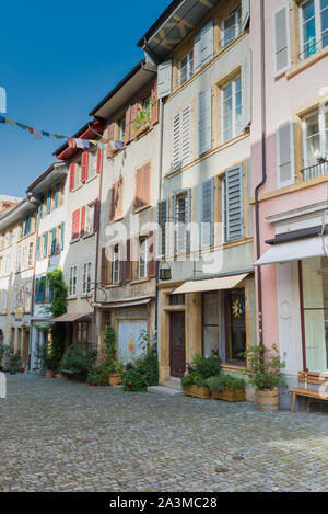 Biel/Schweiz - vom 28. August 2019: Blick auf die historische Altstadt von der Schweizer Stadt Biel Stockfoto