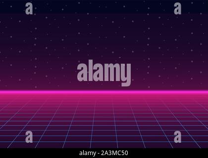 Futuristische Landschaft mit Stil Laser Raster. Neon Retrowave. Vector lieferbar Abbildung. Stock Vektor