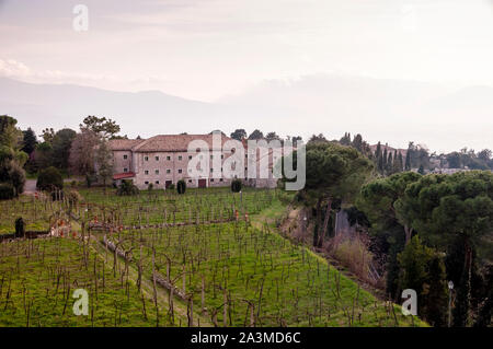 Kloster Montecassino und ruhende Weinberge des Monte Cassino in Italien. Stockfoto