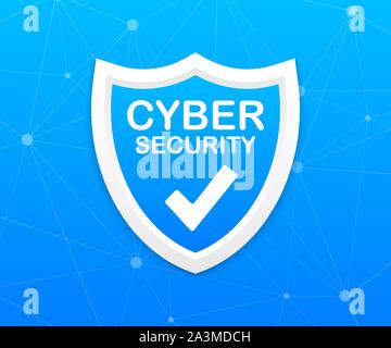 Cyber Security Vektor logo mit Schild und Haken. Security Shield Konzept. Sicherheit im Internet. Vector lieferbar Abbildung. Stock Vektor