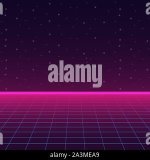 Futuristische Landschaft mit Stil Laser Raster. Neon Retrowave. Vector lieferbar Abbildung. Stock Vektor