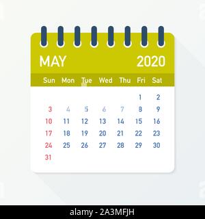 Mai 2020 Kalender Blatt. Kalender 2020 im flachen Stil. Vector Illustration. Stock Vektor