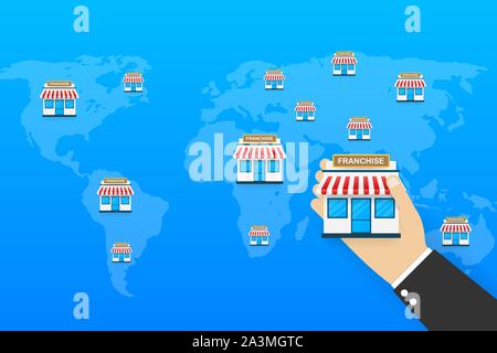 Franchise Business Konzept, Franchise Marketing System. Vector Illustration. Stock Vektor