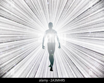 Seele oder Geist. Menschliche Figur ergibt sich aus Licht Stockfoto