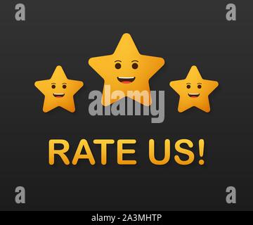 Bewertung Sterne. Flache Bauform. User Bewertungen, Bewertung, Klassifikation Konzept. Vector Illustration. Genießen Sie die App. Bewerten Sie uns. Vector Illustration. Stock Vektor