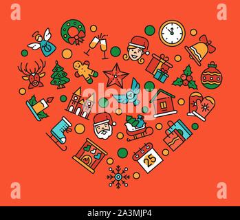 Weihnachten Zubehör in Herzform linear Vector Illustration Stock Vektor