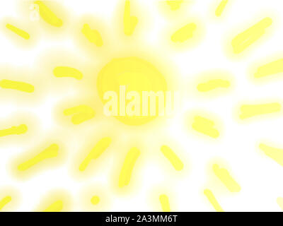 Abstrakte gelb lackiert Sonne auf weißem Hintergrund. Sommer heisse Wetter Konzept. Stockfoto