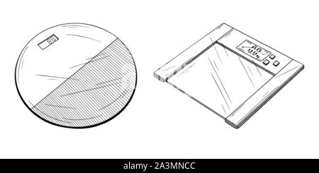 Küchenwaagen auf weißem Hintergrund. Vector Illustration in Skizze Stil. Stock Vektor