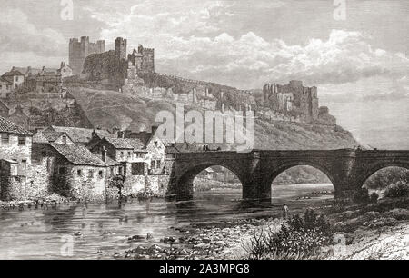 Richmond Castle und der Brücke über den Fluss Swale, Richmond, North Yorkshire, England. Aus dem Englischen Bilder, veröffentlicht 1890. Stockfoto