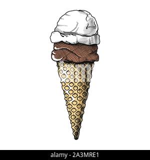 Skizze in einer Waffel Kegel. Vector Illustration in Skizze Stil. Stock Vektor