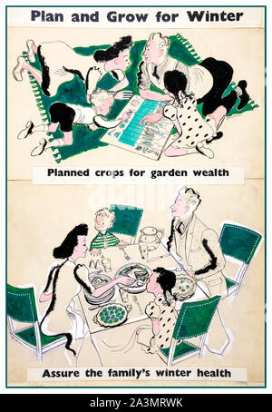 Britische, WW2, Lebensmittelproduktion, Plakat, Planen und Wachsen auf den Winter, geplante Pflanzen für den Garten Reichtum, Versichern im Winter die Gesundheit der Familie, 1939-1946 Stockfoto