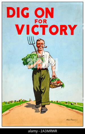 Britische, WW2, Lebensmittelproduktion, Grabung auf für Sieg, (Dig für den Sieg), Poster, 1939-1946 Stockfoto