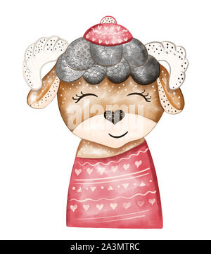 Digitale Illustration eines Tieres ram in Aquarell auf Weiß in das Neue Jahr und Weihnachten Stil isoliert Stockfoto