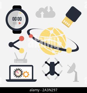 Abstract Vector Set aus bunten Flachbild Technologie und Hardware Symbole. Kreative Konzepte und Design für Mobile und Web Anwendungen Stock Vektor