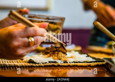 Workshop: Vorbereitung einer Bento Box in Izunokuni, Japan Stockfoto