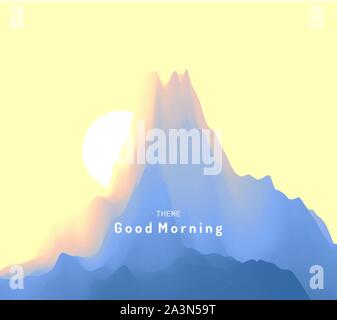 Landschaft mit Bergen und Sonne. Sunrise. Bergige Gelände. Zusammenfassung Hintergrund. Vector Illustration. Stock Vektor