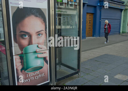 Poster Werbung Volkszählung 2021 Probe im 21. Oktober 2019 zu starten. Aberystwyth, Ceredigion, Wales, Großbritannien Stockfoto