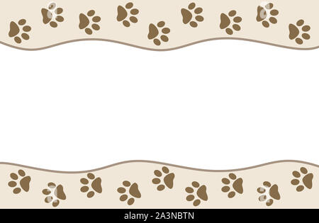 Animal paw Prints auf beige Wellenmuster Hintergrund mit leeren Raum für Ihren Text. Stockfoto