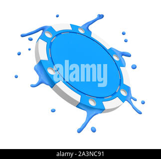 3D-Rendering des Blauen und Weißen casino Chip mit der blauen Farbe auf Schmelzen isoliert auf weißem Hintergrund. Stockfoto