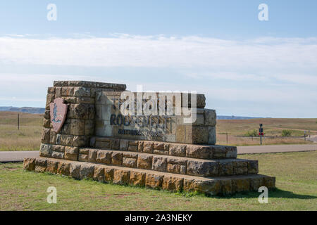 Eingangsschild an Theodore Roosevelt National Park, North Dakota Stockfoto