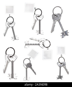 Schlüssel am Schlüsselbund auf weißem Hintergrund Stockfoto