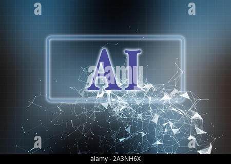Zusammenfassung künstliche Intelligenz Wort Symbol Text, mit Network Global Connection, Innovationen Technologie Stockfoto