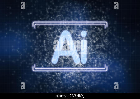 Zusammenfassung künstliche Intelligenz Wort Symbol Text, mit Network Global Connection, Innovationen Technologie Stockfoto