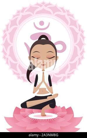 Meditation Lotus Position Asana Frau mit Om Symbol Mandala Vector Illustration. Stock Vektor