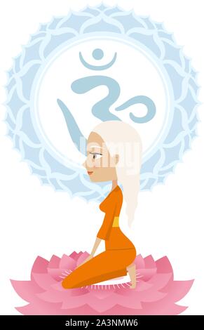 Meditation Meditation Asana Yoga Körperhaltung mit Om Symbol Mandala Vector Illustration. Stock Vektor