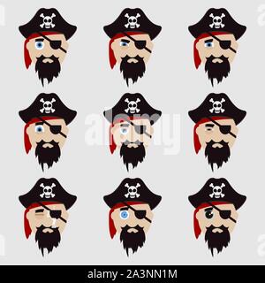 Satz von niedlichen Pirat Emoticons. Vector Illustration. Stock Vektor