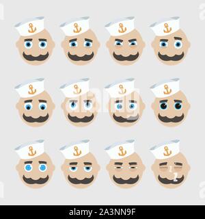 Satz von niedlichen sailor Emoticons. Vector Illustration. Stock Vektor