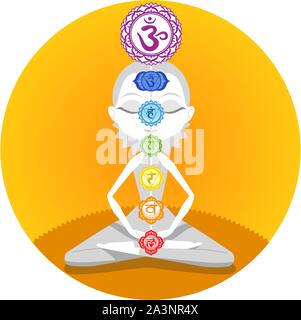 Meditation Meditation Asana Yoga Chakren Körperhaltung mit Om Symbol Mandala Stock Vektor