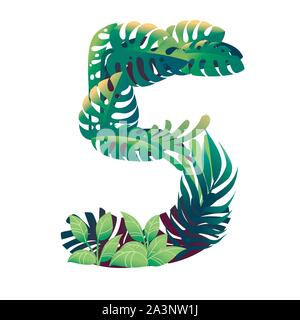 Blatt Nr. 5 mit verschiedenen Arten von grünen Blätter und Laub cartoon Design flachbild Vector Illustration auf weißem Hintergrund. Stock Vektor