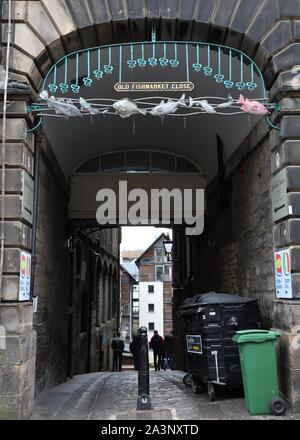 Alten Fischmarkt in der Nähe der Altstadt von Edinburgh Stadt der Royal Mile, Schottland, Großbritannien, Europa Stockfoto