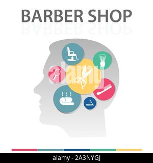 Friseur Infografiken vektor design. Timeline Konzept gehören Scheren, Rasiermesser, Schaum Pinsel Symbole. Kann für den Bericht verwendet, Präsentation. Stock Vektor