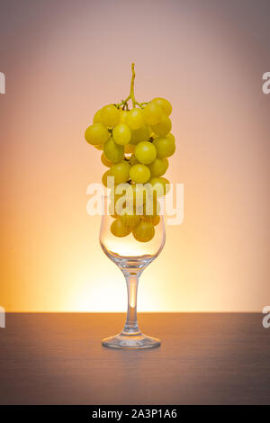 Konzeptionelle Idee der Trauben in den Wein Glas als Rohstoffe anstelle von Endprodukt Stockfoto