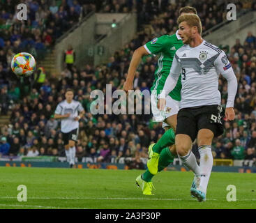 Nationale Fußball-Stadion im Windsor Park, Belfast, Nordirland. 09. September 2019. UEFA EURO 2020 Qualifikation - Gruppe C, Nordirland 0 Deutschland 2. Deutsche Fußball international Timo Werner (9) Spielen für Deutschland in Belfast, 2019. Stockfoto