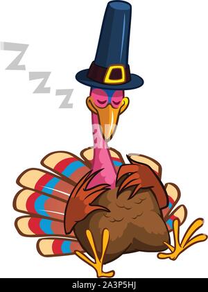 Thanksgiving cartoon Türkei Charakter schlafen. Isolierte Vector Illustration Clipart Stock Vektor