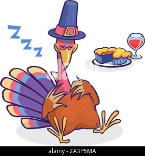 Thanksgiving cartoon Türkei Charakter schlafen. Isolierte Vector Illustration Clipart Stock Vektor